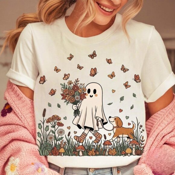 Tops - Halloween Cute Ghost Dog Mom Tee